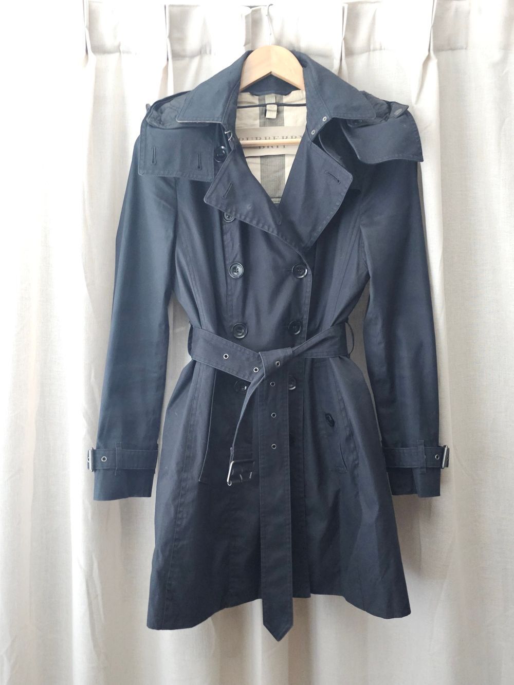 Burberry Brit Reymoore Navy Trench Coat Hooded Quilted Liner US 6